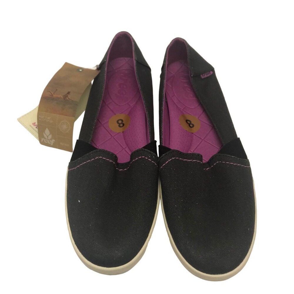 Womens Reef Bella Costas Sun Drift 8204 Black Purple Flats Slip-On Shoes Size 8